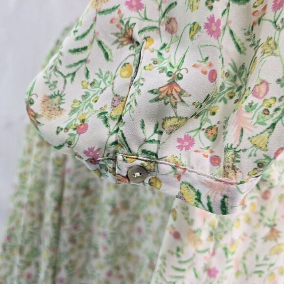 Rose + Olive Shirt Womens 1X White Green Pink Blouse Popover Flowy Ditzy Floral - Picture 9 of 12